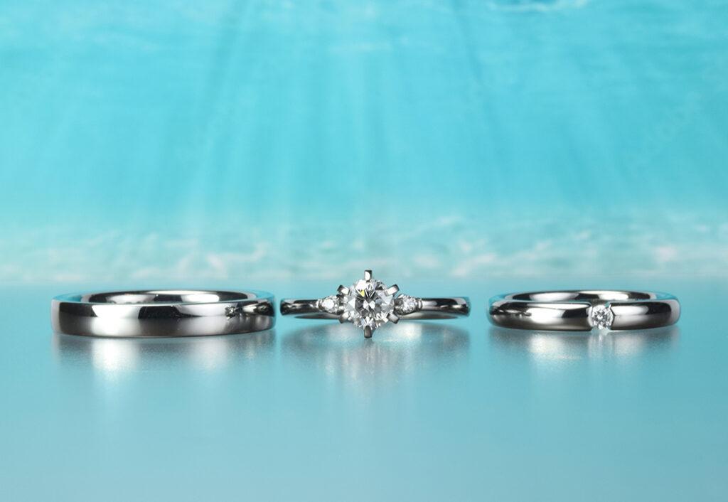 ハフニウム婚約指輪＆結婚指輪３本セット　
