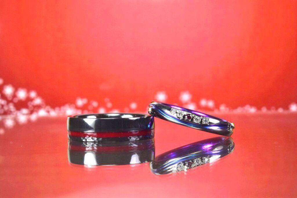 ブラック＆カラーリング結婚指輪　ジルコニウム