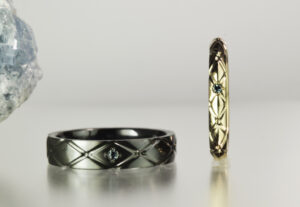 ブラック＆K18結婚指輪 シャンパンゴールド　アーガイル