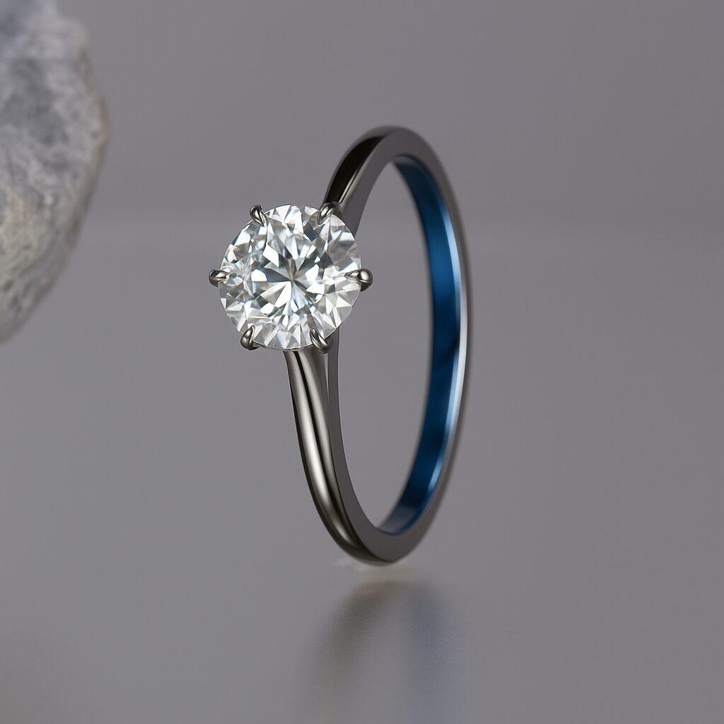 内側に青を取り入れた婚約指輪のデザインイメージ