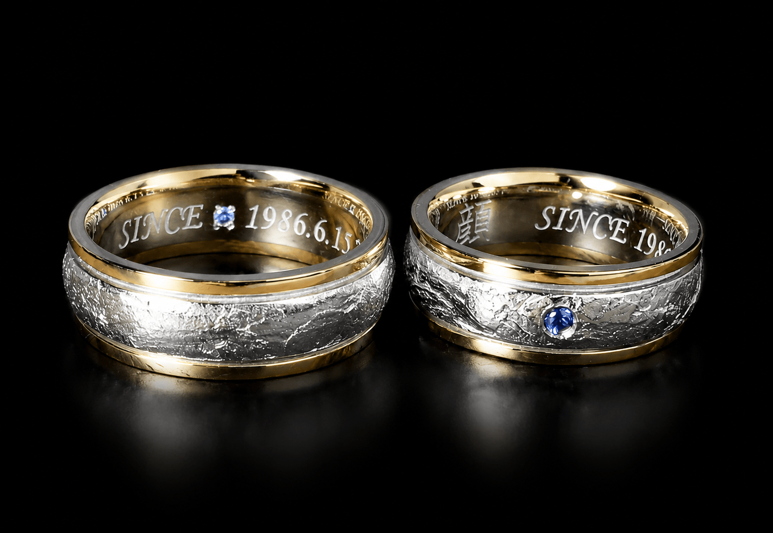 家紋と宝石を入れた結婚30周年のフルオーダー結婚指輪