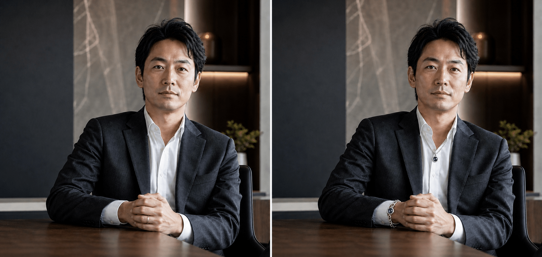 冬タイプ男性のジュエリー着用前とプラチナジュエリー着用後の比較