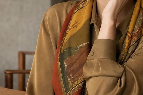 秋タイプのキャメルとオリーブの洋服