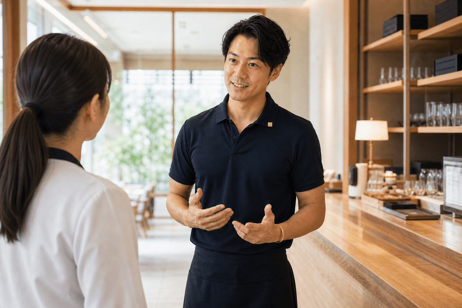 ゴールドの社章とバングルを身につけた男性経営者の着用イメージ