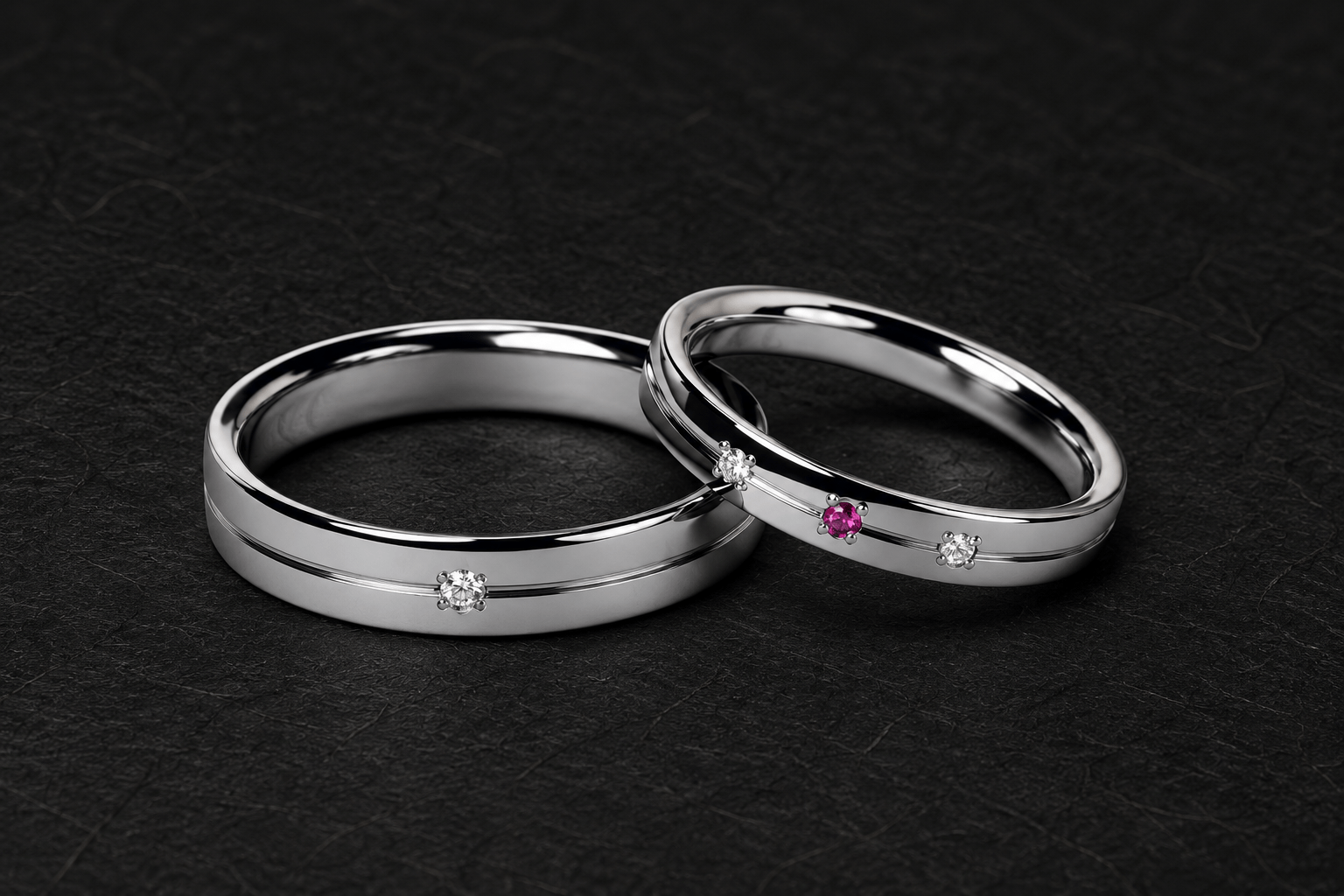 タンタル(メンズ・レディース)で制作した結婚指輪の完成画像(黒背景)