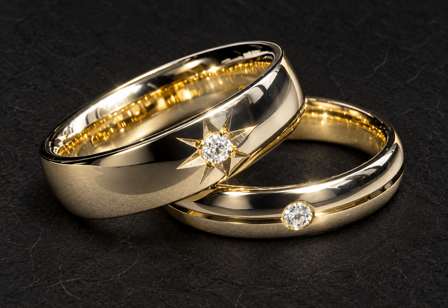 星のまたたきを表現したイエローゴールドの結婚指輪