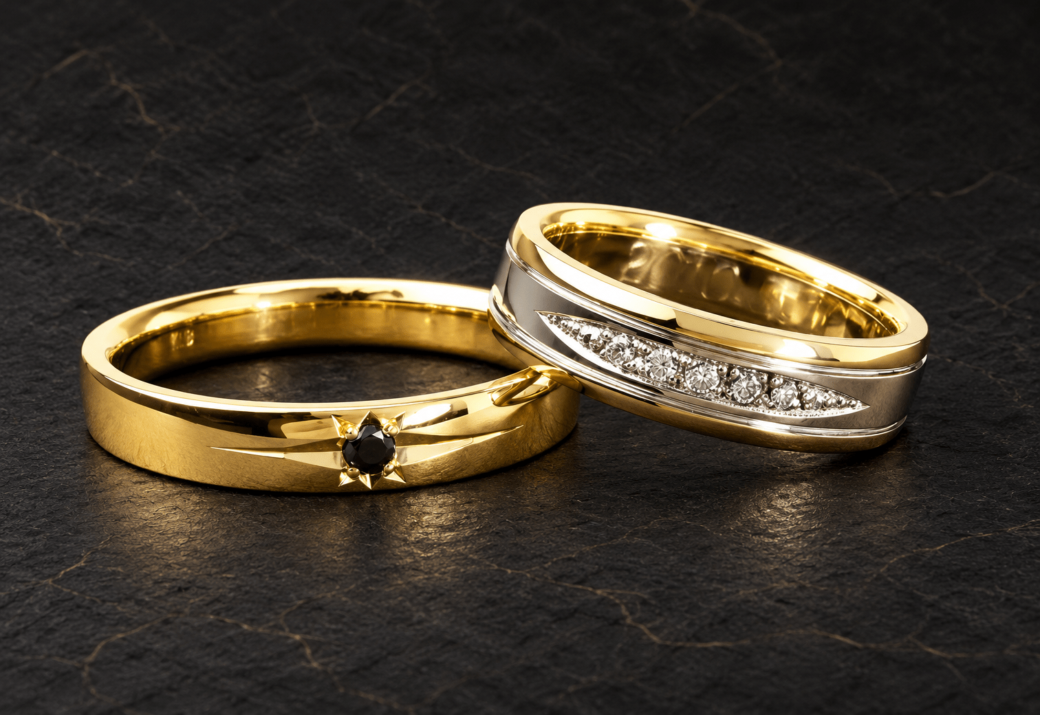 和彫りと五光留めを取り入れた結婚指輪