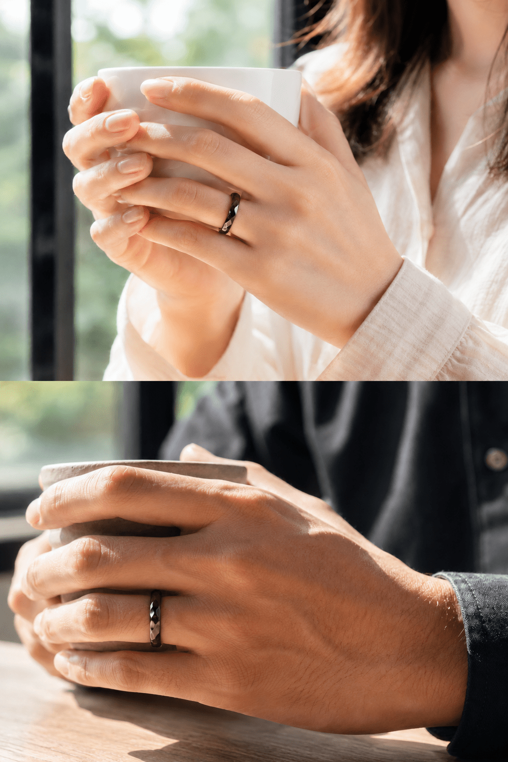 ブラックジルコニウム結婚指輪の幅と着けた印象が分かる手元