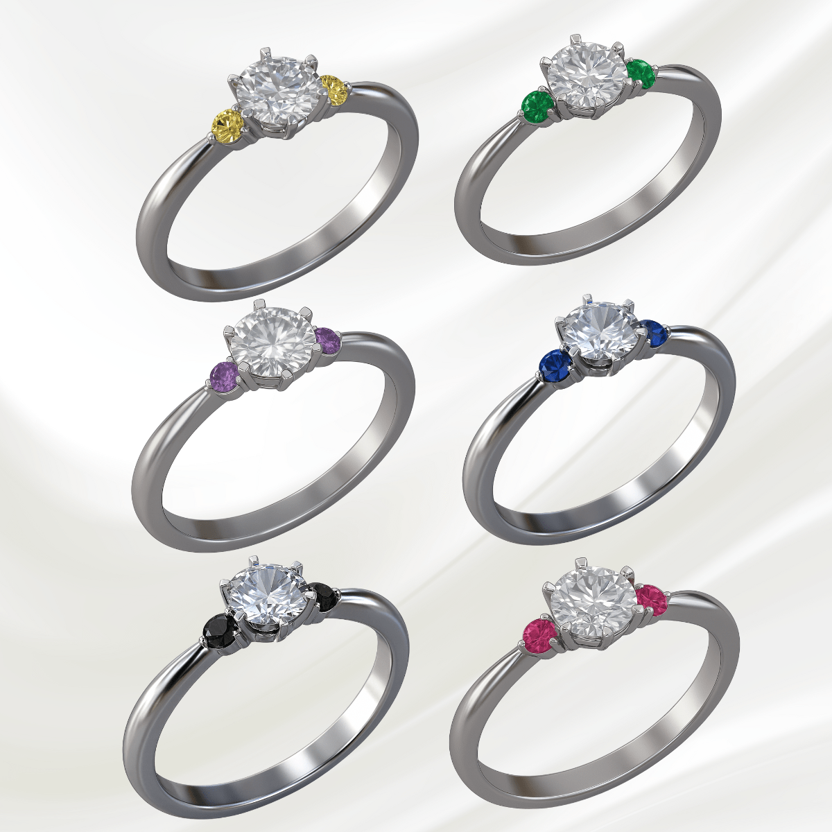複数の誕生石カラーを組み合わせた婚約指輪のイメージ